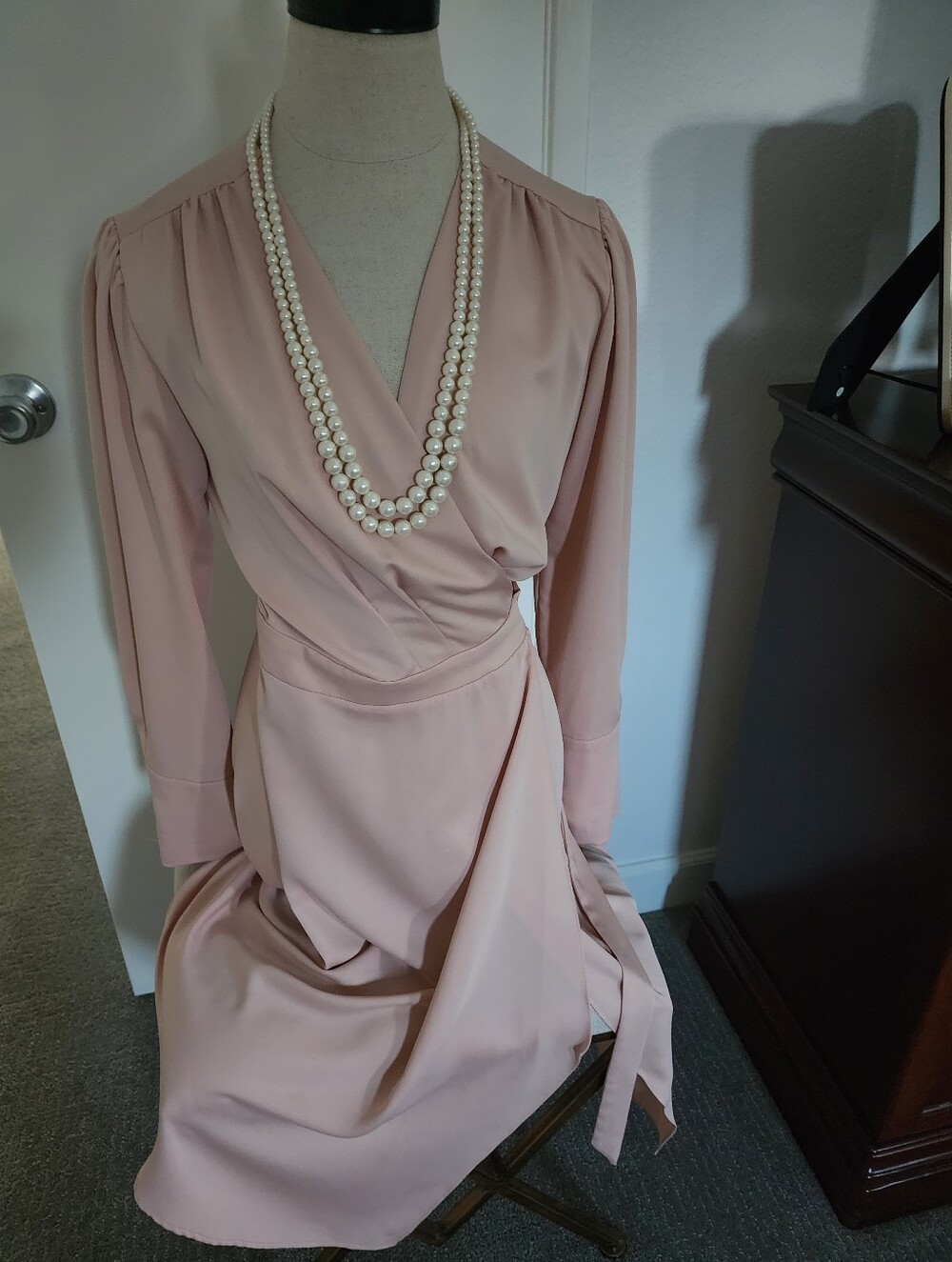 BCBGMaxAzria Blush Wrap-Style Long Sleeve Dress